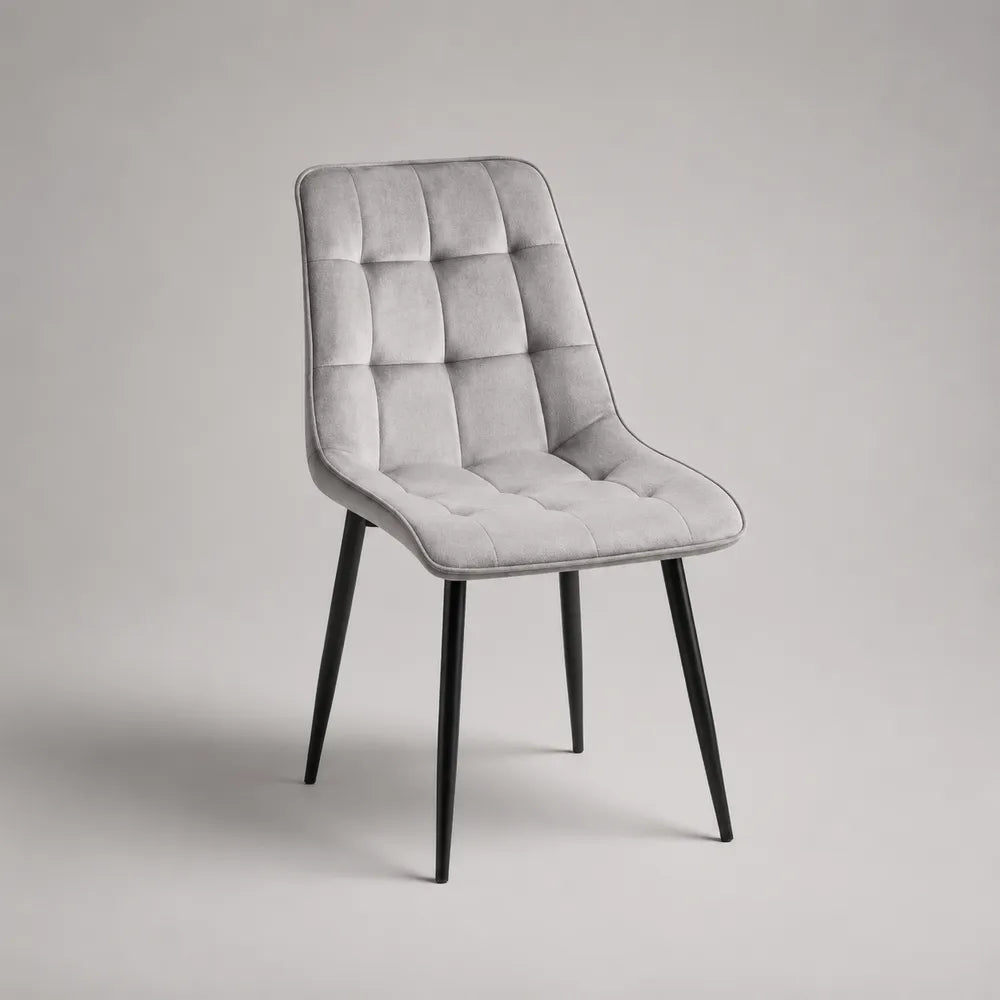 Chaise de salle à manger 50 x 55 x 85 cm rembourrée en polyester gris avec pieds en acier noir