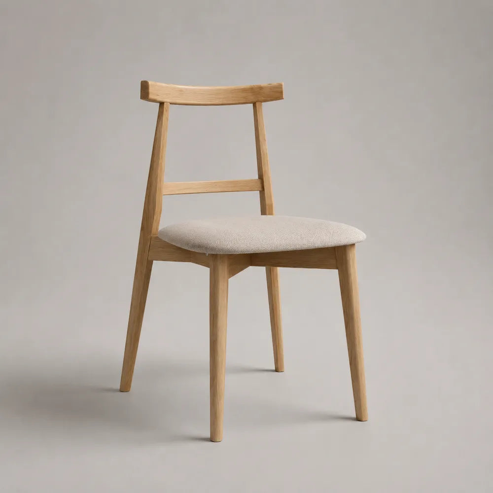 Chaise de salle à manger 52 x 58 x 82 cm en bois de chêne naturel avec assise rembourrée beige