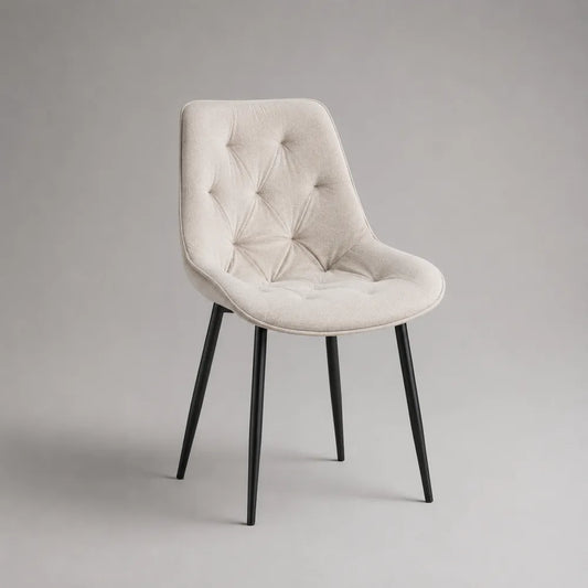 Chaise de salle à manger rembourrée 55 x 60 x 85 cm en polyester blanc avec pieds en acier noir