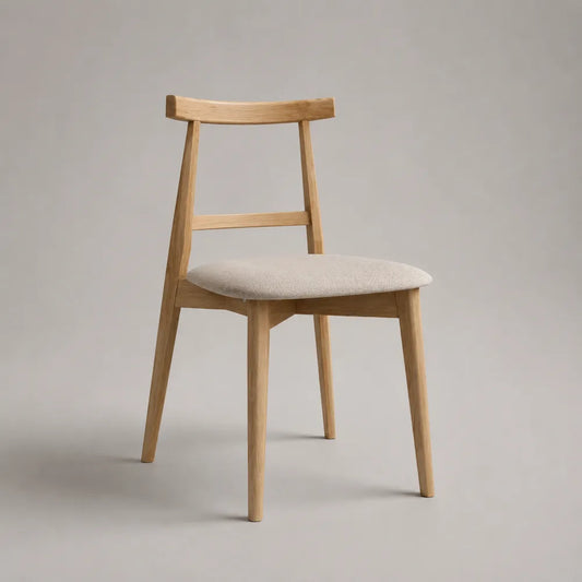 Chaise de salle à manger 52 x 58 x 82 cm en bois de chêne naturel avec assise rembourrée beige