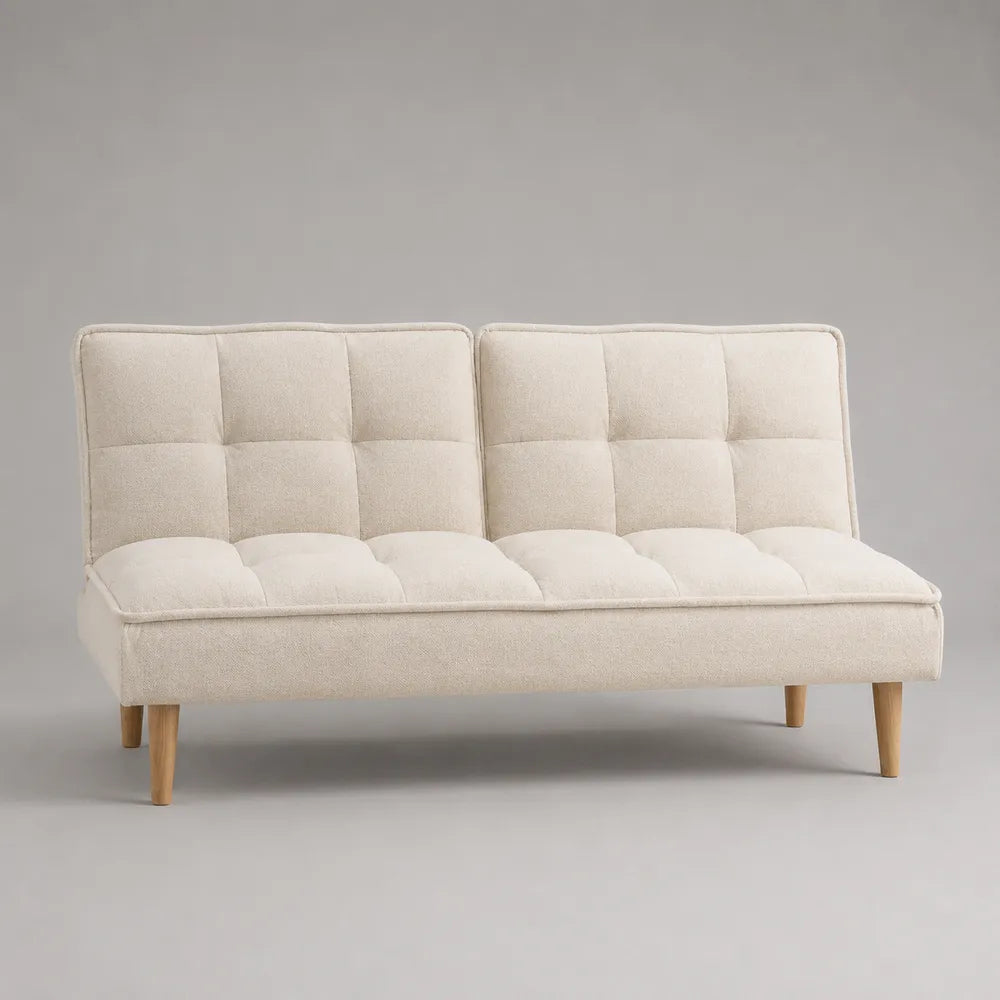 Canapé convertible 3 places 200x85x85 cm tissu polyester beige forme rectangulaire pieds en bois