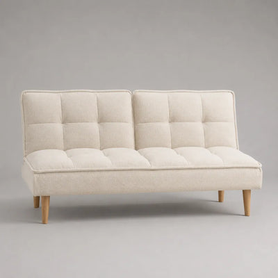 Canapé convertible 3 places 200x85x85 cm tissu polyester beige forme rectangulaire pieds en bois