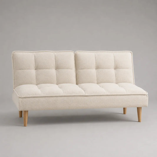 Canapé convertible 3 places 200x85x85 cm tissu polyester beige forme rectangulaire pieds en bois