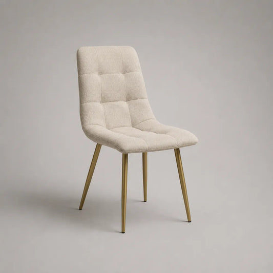 Chaise de salle à manger 48 x 58 x 86 cm en tissu bouclé écru avec pieds en acier doré