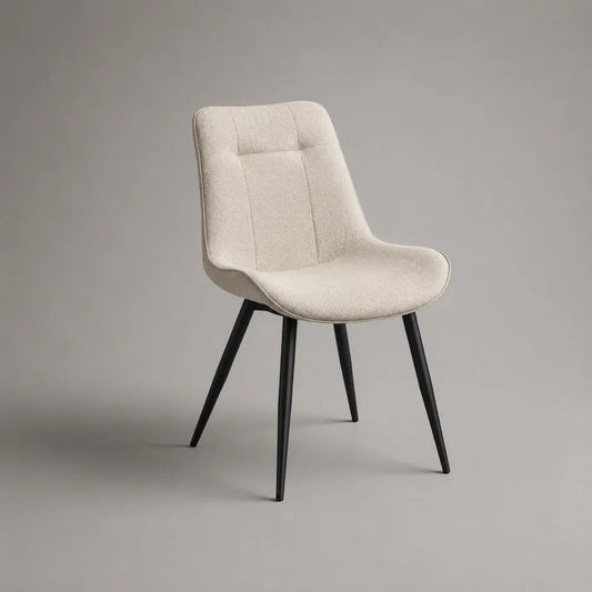 Chaise de salle à manger rembourrée en tissu bouclé écru avec pieds en acier noir 50 x 58 x 82 cm